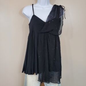 Free People Fairuza Asymmetrical Beaded Top With Sequin Chiffon One Shou…